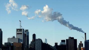 Industrial Pollution Smoke Steam Smog Moving over Urban City Buildings video