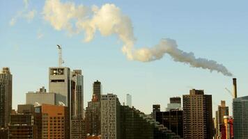 Industrial Pollution Smoke Steam Smog Moving over Urban City Buildings video