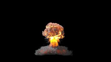 Explosive mushroom cloud isolated on black background with alpha channel video