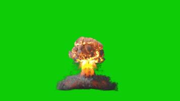 Explosive mushroom cloud isolated on green background video