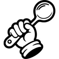 Cook hand holding a ladle in monochrome. Simple minimalistic in black ink drawing on white background vector