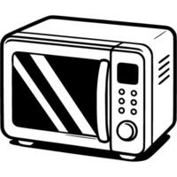 Kitchen microwave in monochrome. Simple minimalistic in black ink drawing on white background vector