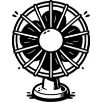 Fan on stand in monochrome. Blower device. Simple minimalistic in black ink drawing on white background vector