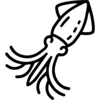 Deep sea squid with long tentacles doodle icon. Ocean dweller. Simple minimalistic symbol in black on white background vector