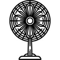 Electric fan for room cooling in monochrome. Blower stationary device. Simple minimalistic in black ink drawing on white background vector