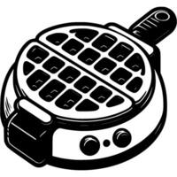 Round electric waffle iron in monochrome. Simple minimalistic in black ink drawing on white background vector