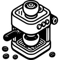 Coffee machine prepares cup of espresso in monochrome. Coffee making machine. Simple minimalistic in black ink drawing on white background vector