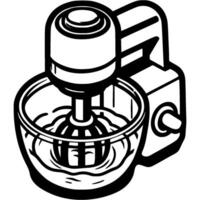 Food processor mixes cream with whisk in glass bowl in monochrome. Simple minimalistic in black ink drawing on white background vector