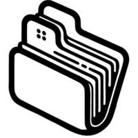 Folder with documents doodle icon. Contracts and accounting papers folded stationery folder. Simple minimalistic symbol in black on white background vector