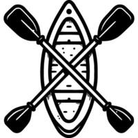 Kayak boat with rubber oars in monochrome. Equipment for active recreation. Simple minimalistic in black ink drawing on white background vector