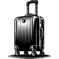 Passenger handbag on wheels in monochrome. Traveler transportation accessory. Simple minimalistic in black and white drawing on white background vector