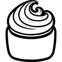 Basket with dessert cream in monochrome. Simple minimalistic in black ink drawing on white background vector