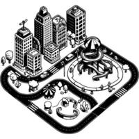 City park with slides and sandbox in monochrome. Children summer holiday destination. Simple minimalistic in black ink drawing on white background vector
