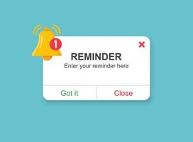 Reminder notifications page with alert bell icon in flat style. Event notice message illustration on isolated background. Announcement notice sign business concept. vector