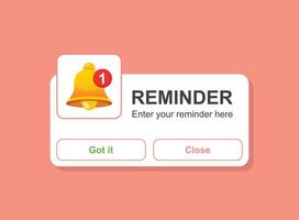 Reminder notifications page with alert bell icon in flat style. Event notice message illustration on isolated background. Announcement notice sign business concept. vector