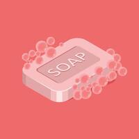 Bar of soap with foam icon in flat style. Cosmetic product for hygienic illustration on isolated background. Toiletries sign business concept. vector