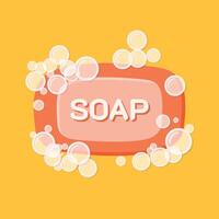 Bar of soap with foam icon in flat style. Cosmetic product for hygienic illustration on isolated background. Toiletries sign business concept. vector