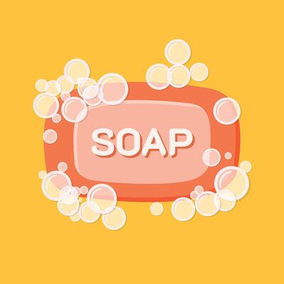 Bar of soap with foam icon in flat style. Cosmetic product for hygienic illustration on isolated background. Toiletries sign business concept.