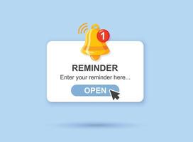 Reminder notifications page with alert bell icon in flat style. Event notice message illustration on isolated background. Announcement notice sign business concept. vector