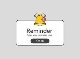 Reminder notifications page with alert bell icon in flat style. Event notice message illustration on isolated background. Announcement notice sign business concept. vector