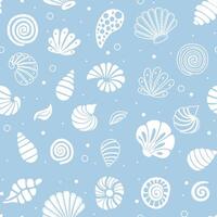Pattern with Sea Shells on light blue Background. Hand drawn backdrop with Sea Shells for wrapping paper or textile design. vector