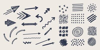 Arrow doodle. Abstract line pencil colorful isolated elements for presentation, brush curve icon, spiral hand texture, cartoon twist, grunge sketch square stroke, sign simple. garish art vector