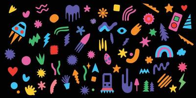 Abstract shapes sticker pack. Groovy funky flower, bubble, star, loop, waves in trendy retro 90s 00s cartoon style. illustration with design elements. vector