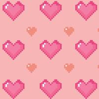 Geek Pixel hearts for Valentine's Day seamless pattern. Pixel hearts background in retro game style. template vector
