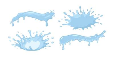 Set of blue water drops and splashes on a white background. Clipart set. vector