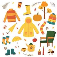 autumn set, a set of autumn cozy elements vector