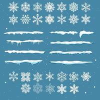 set of snowflakes and snowdrifts vector