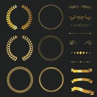 Set of design elements. Gold ornament, ribbons, corners, borders, design elements for decoration. vector