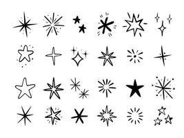 Set of hand drawn hand drawn doodle stars and sparkles. Isolated on white background. illustration. vector