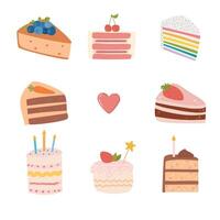 Set of cute cakes. illustration in flat style. Isolated on white background. vector