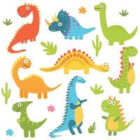 Funny collection of dinosaur cartoons. vector