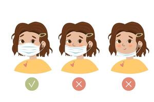 How to wear the correct facemasks and the wrong. vector