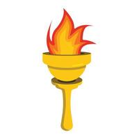An illustration of a golden torch with the flame on a white background. vector