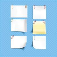 White Paper stickers set of different shapes with shadow and mockup transparent background. vector