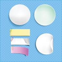 White Paper stickers set of different shapes with shadow and mockup isolated transparent background vector