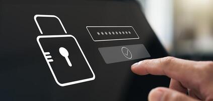 Cyber security and data protection, businessman using tablet Encrypt security locks. photo