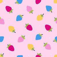 Simple seamless pattern with multi-colored strawberries on a pink background. graphics. vector