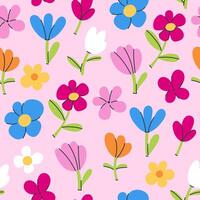 Simple seamless pattern with colorful flowers in different shapes. graphics. vector