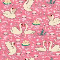 Seamless pattern with swans on the pond. graphics. vector