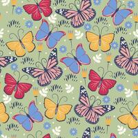 Seamless pattern with butterflies and flowers. graphics. vector