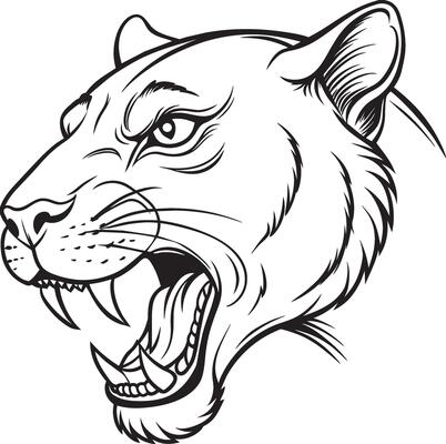 panther angry head, side view Black And White