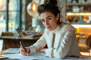 Woman Working at Desk in Office photo