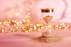 Hourglass on Pink Glitter Background photo