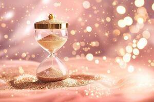 Hourglass on Pink Surface With Golden Glitter photo