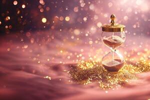 Hourglass on Pink Fabric With Glitter photo