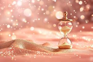 Gold Hourglass on Pink Glitter Background photo